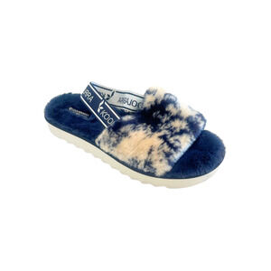 Koolaburra By Ugg Sandals Fuzz'n II Tie-Dye Faux Fur Blue/ Cream Women’s Size 11